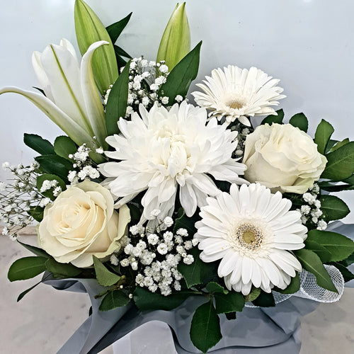 White Mixed seasonal box arrangement - Gold Coast City Florist